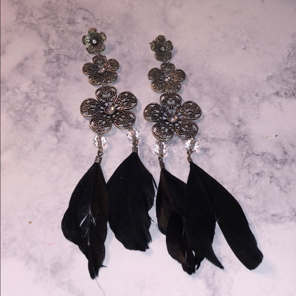 Black feather earrings